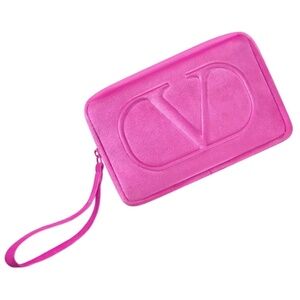 VALENTINO Wristlet Fuchsia Pink Beauty Cosmetic Makeup Zip Pouch Bag NEW